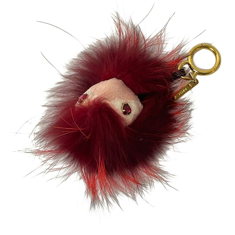Fendi Bag Bugs Bag Charm Red White Black Fur Leather Hardware